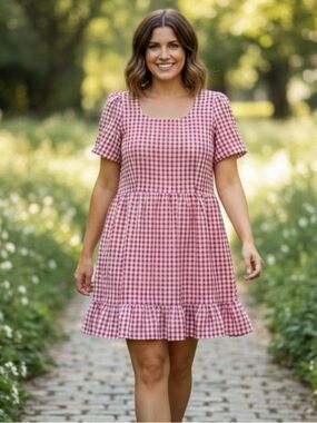 LOFT Red and White Gingham Mini Dress
